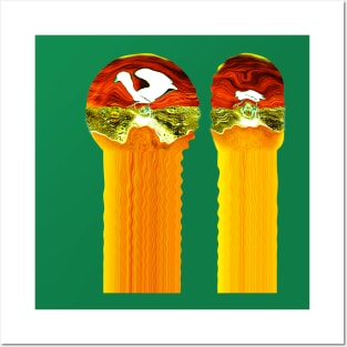 Golden Birds greek column psychedelic abstract oil painting photography Posters and Art